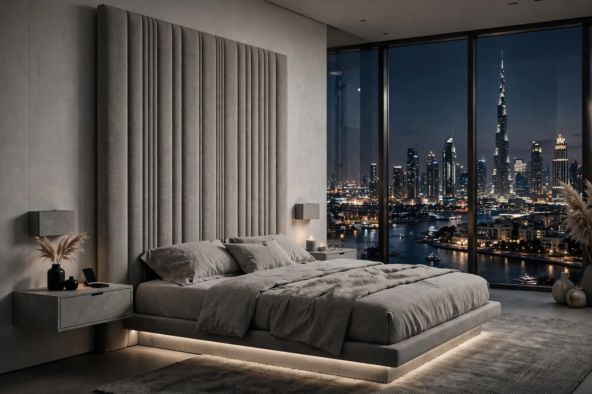 FLOATING BED Natural Oak + Soft Taupe + Hanging Oak