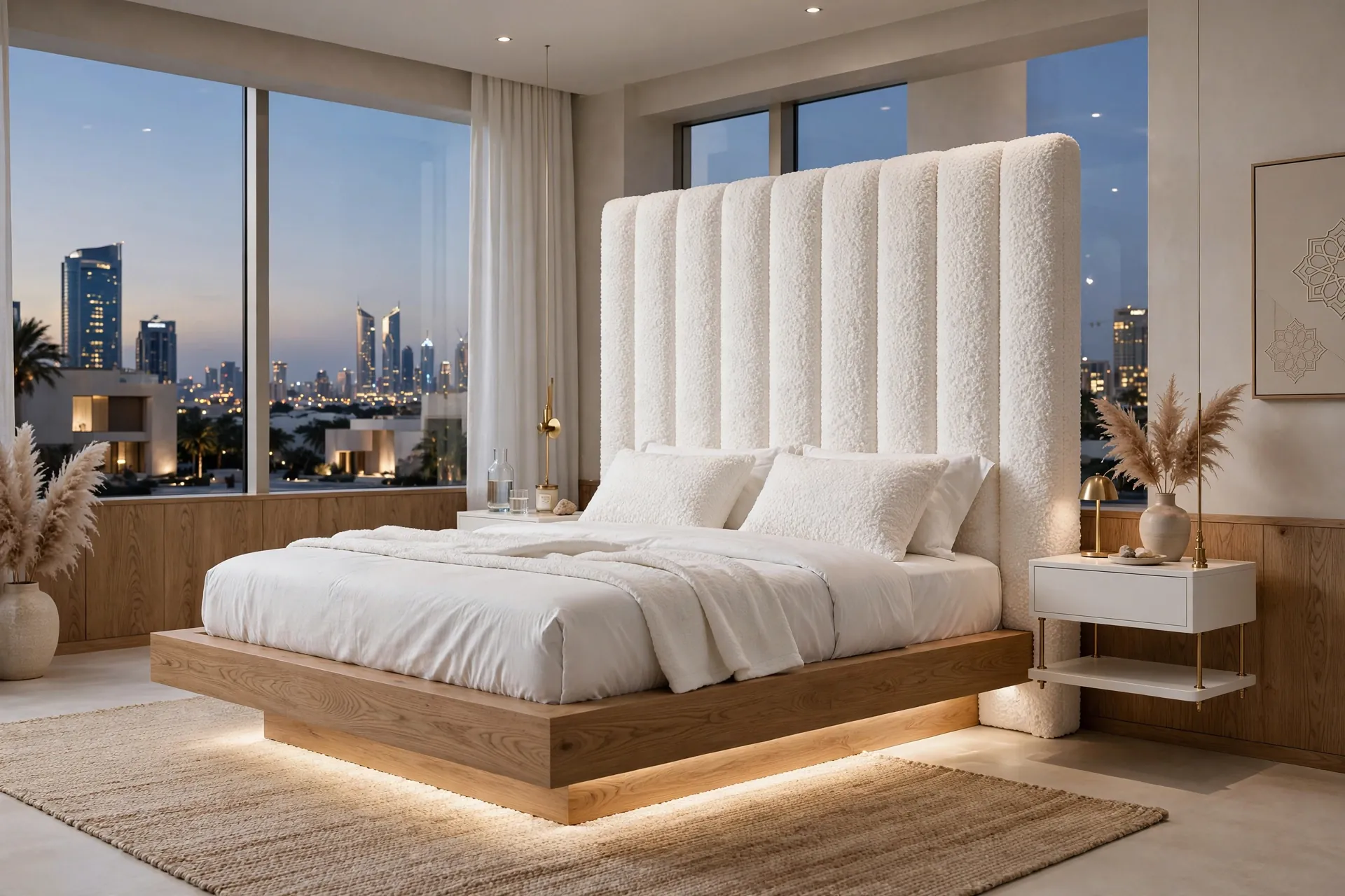 FLOATING BED Stone Grey + Natural Oak + Hanging Floating Dubai View
