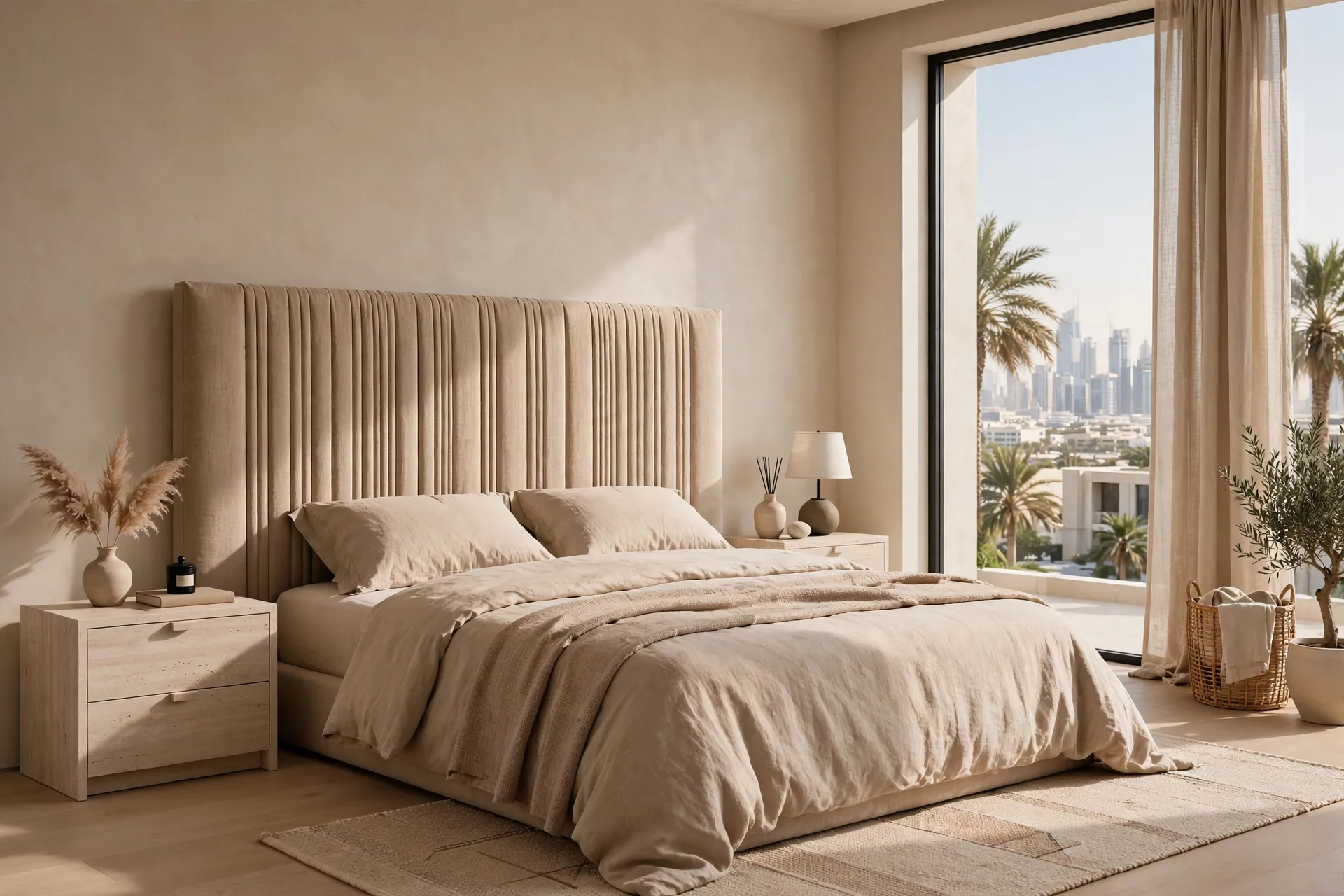 Milk White Bouclé Curved + Travertine Brass