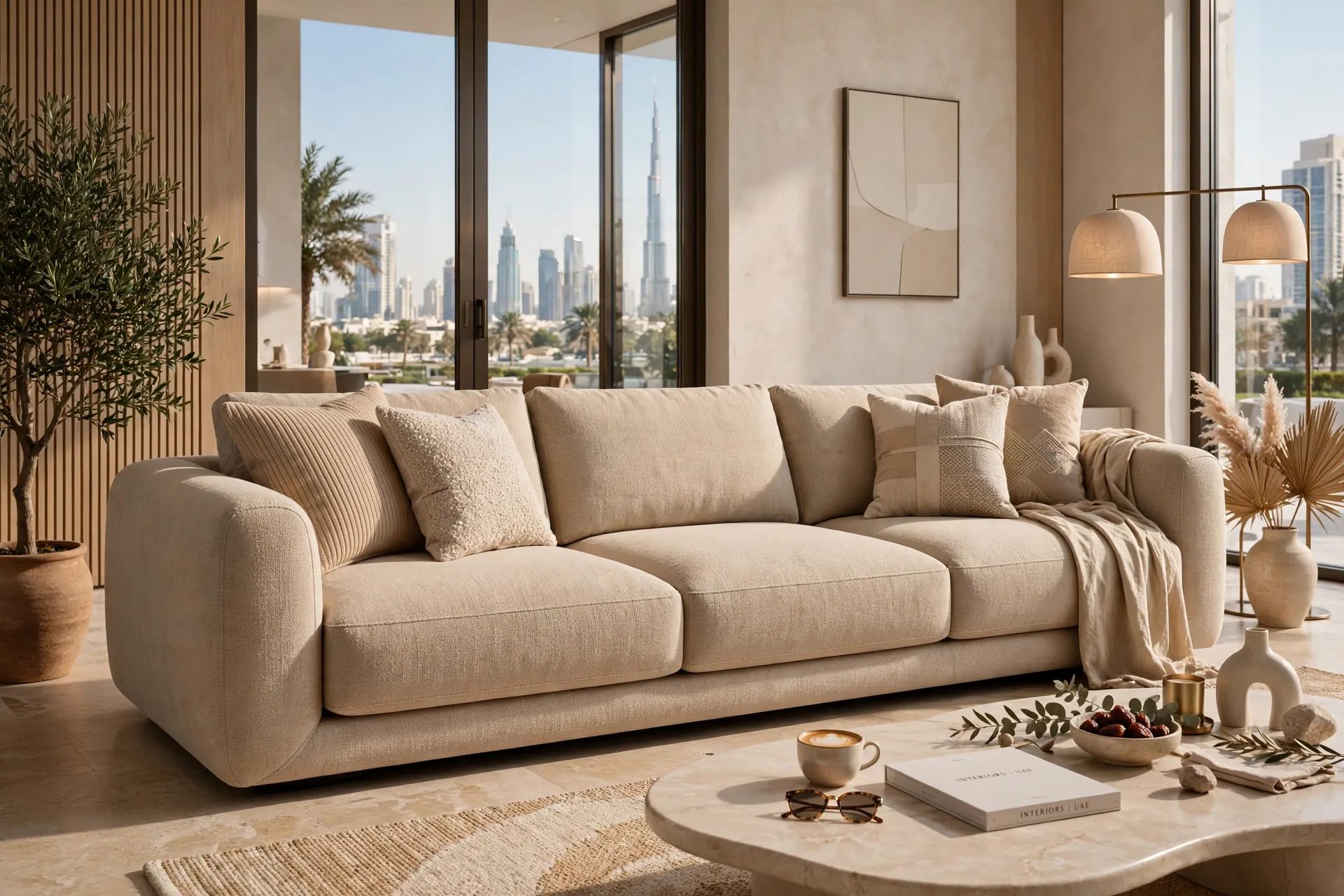 Italian-Style Off-White Leather 3-Seater Metal Legs Slim Italian Modern