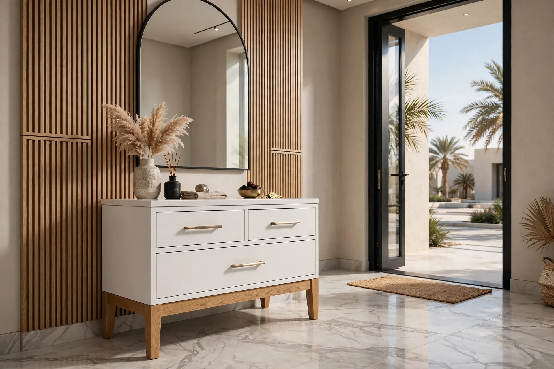 FLOOR STANDING TV Furniture Beige Travertine + Natural Oak Combination 200cm