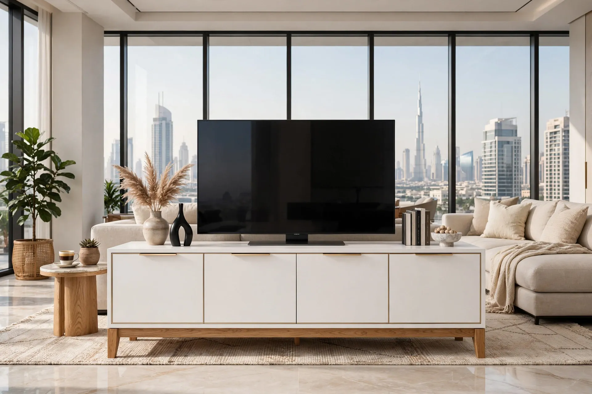 FLOOR STANDING TV Commode Natural Oak + White Top 200cm